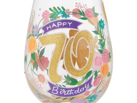 Happy 70th Stemless Wine Glass on Sale